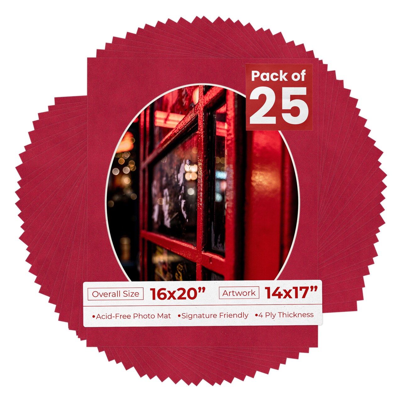 Red Suede Mat Board for 16x20 Frames - Oval Opening for 14x17 Photos